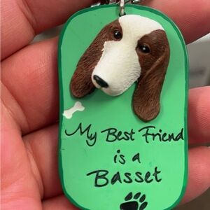 My Best Friend is a Basset Dog Tag Keychain - Green - VINTAGE - by Read Street
